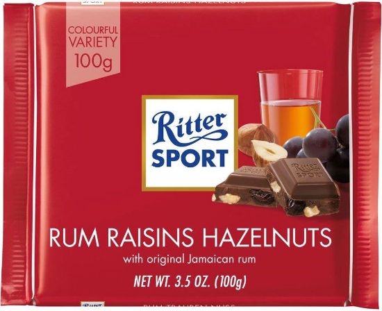 Picture of RITTER SPORT Lazdu riekstu šokolāde ar rozīnēm un rumu, 100g