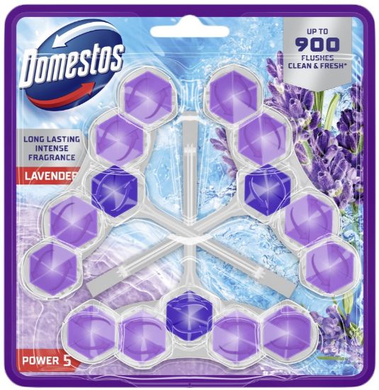 Picture of DOMESTOS POWER 5 trio tualetes bloks LAVANDER, 3x50g