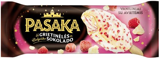 Picture of PASAKA vaniļas saldējums uz kociņa ar avenēm, 77g