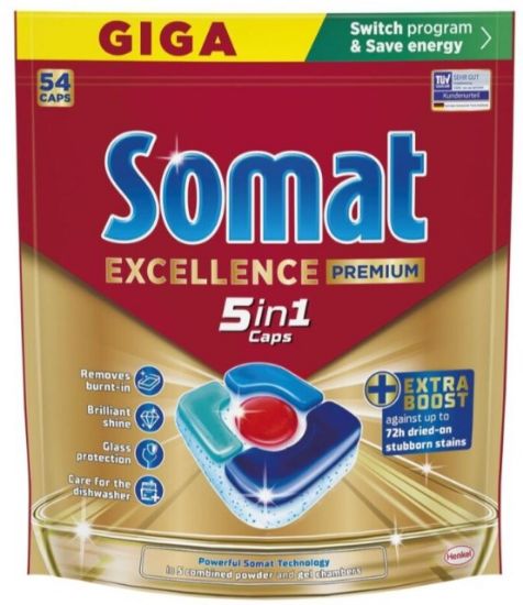 Picture of SOMAT Excellence Premium 5in1 tabletes trauku mazgājamām mašīnām, 54gb