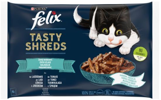 Picture of FELIX TASTY SHREDS konservs kaķiem ZIVJU IZLASE 4*80g