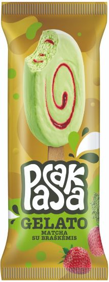 Picture of PASAKA GELATO saldējums ar japāņu zaļās tējas mačas un zemeņu pildījumu, 67g/90m