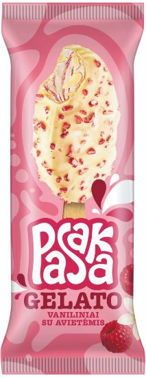 Picture of PASAKA GELATO vaniļas saldējums ar aveņu pildījumu un jogurta glazūru ar aveņu g