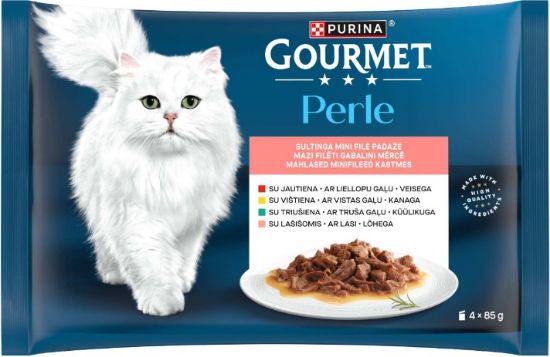 Picture of GOURMET PERLE konservs kaķiem (vista/lasis/liellops/trusis) 4*85g